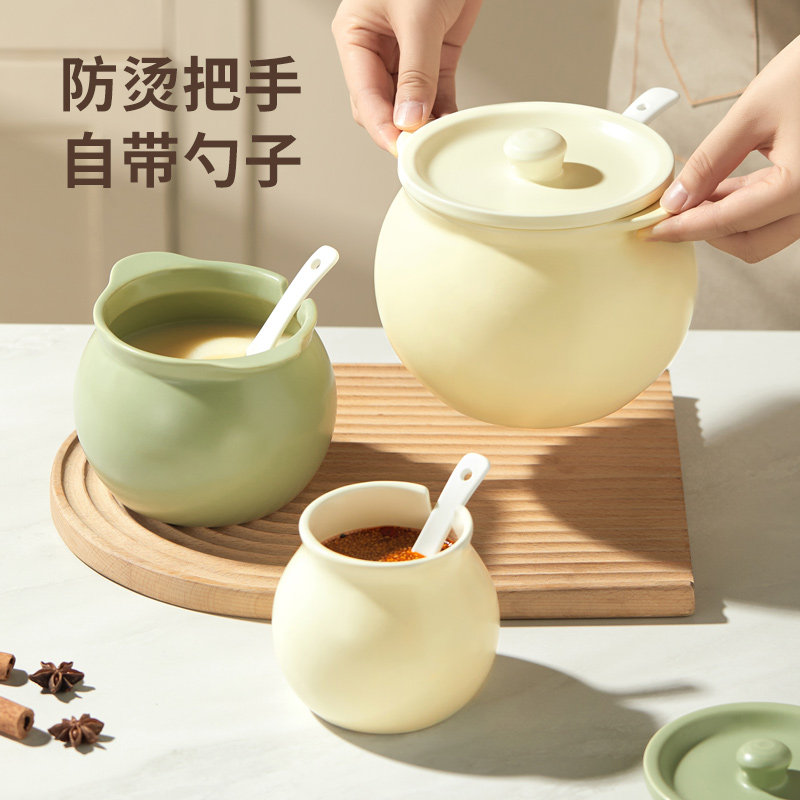 装猪油罐耐高温家用陶瓷猪油盆板油坛罐子油泼辣子容器带盖子搪瓷