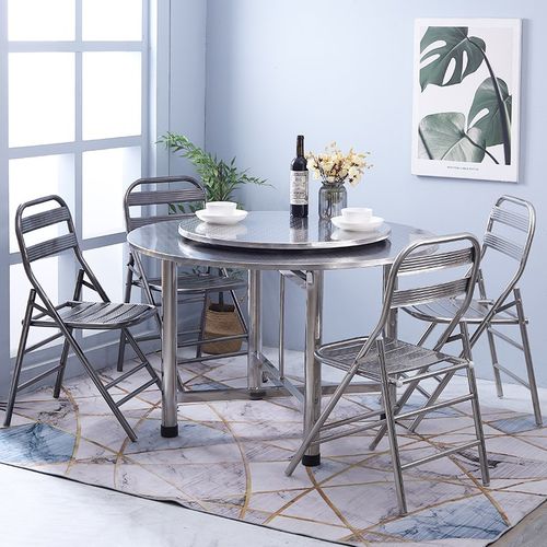 不锈钢折叠圆桌子饭馆转盘桌餐厅饭店宴会桌家用大圆餐桌食堂饭桌