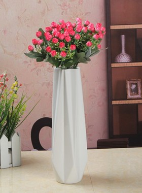 柜台花瓶摆件 欧式简式几何形可装水落地花瓶 客厅陶瓷46cm干花插