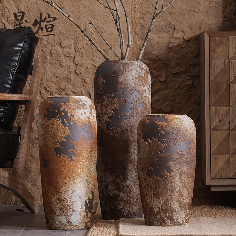 落地大花瓶陶瓷摆件中式复古陶罐客厅酒店装饰品插花干花粗陶瓷瓶,家居饰品,花瓶,淘宝优惠券,粉丝福利购,淘宝优惠卷