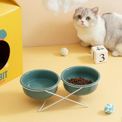 陶瓷猫碗猫咪食盆狗盆狗碗饮水碗粮碗保护颈椎宠物用品陶瓷双猫碗