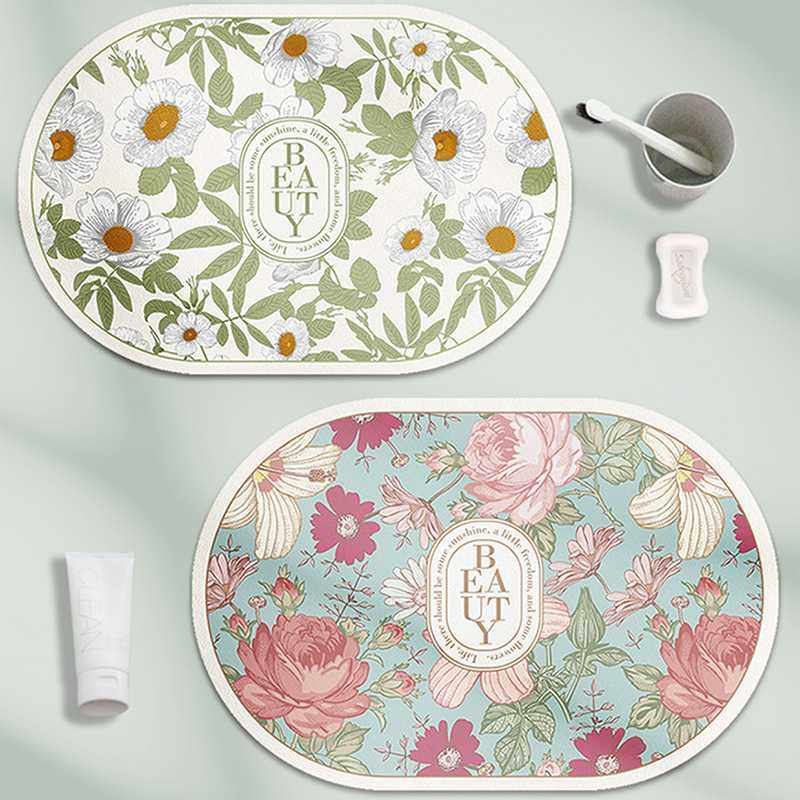 田园复古花朵浴室吸水地垫防滑耐磨地毯门垫科技布橡胶底易干脚垫,居家布艺,家用脚垫,淘宝优惠券,粉丝福利购,淘宝优惠卷