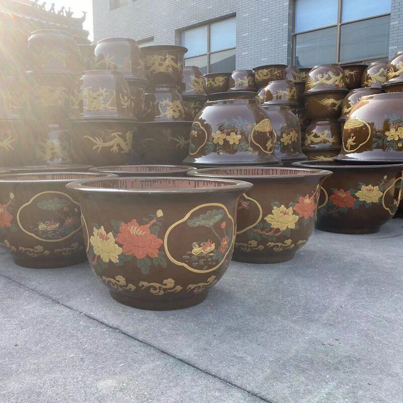 养专莲铜无草荷花睡用盆缸特大水培陶瓷鱼缸加厚钱孔种植花盆造景