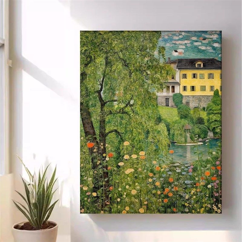 树木风景装饰画竖版绿色无框画客厅玄关风景抽象艺术装饰画挂画
