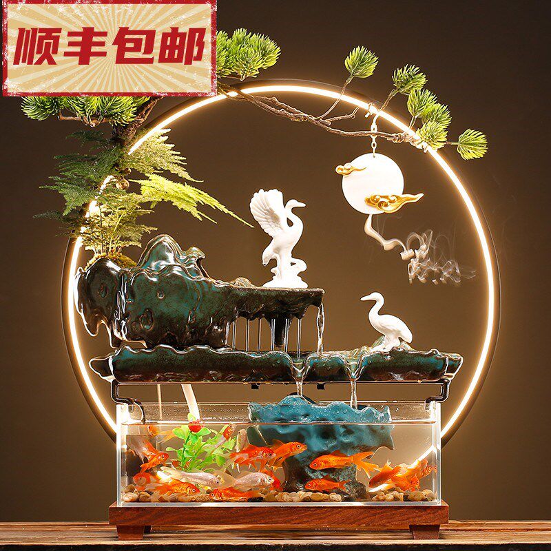 流水鱼缸招财摆件家居客厅桌面装饰品水循环喷景泉观开迁乔业礼品