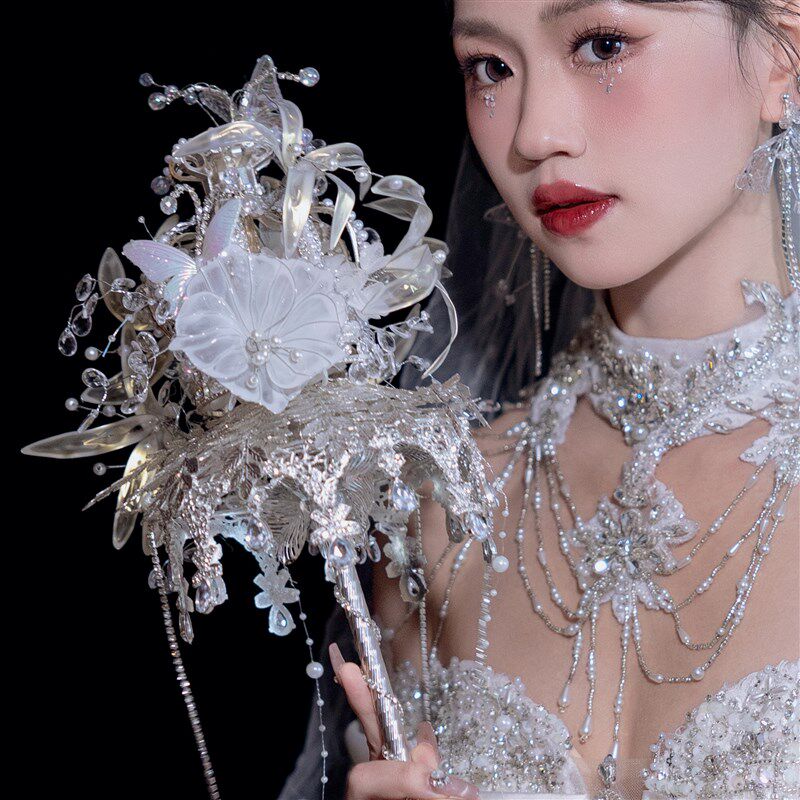 权杖手捧花婚礼新娘水晶diy材料公主婚纱高级成品重工礼盒新婚
