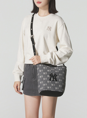 MLB官方正品男女情侣老花牛仔水桶包 休闲收纳斜挎包单肩包BMMV6