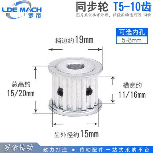 两面平 T5-10齿 同步轮 T510齿 AF型 槽宽11/16 同步皮带轮 孔5-8