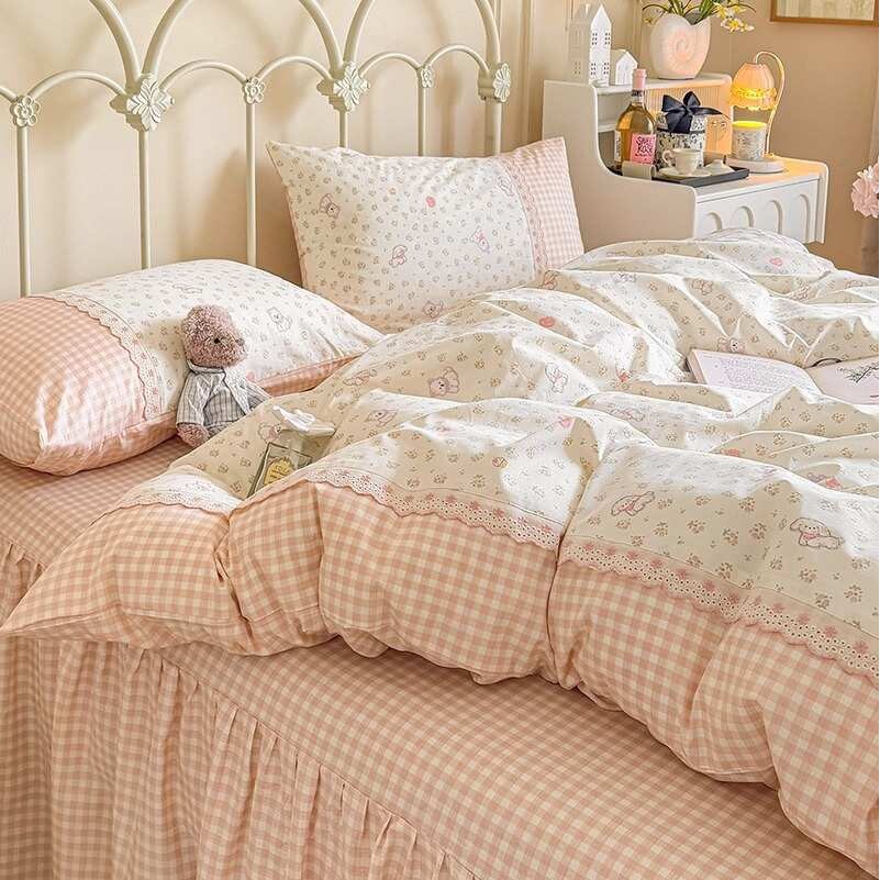 全棉韩式小碎花绣花四件套可爱小狗被套床裙亲肤柔软纯棉床上用品