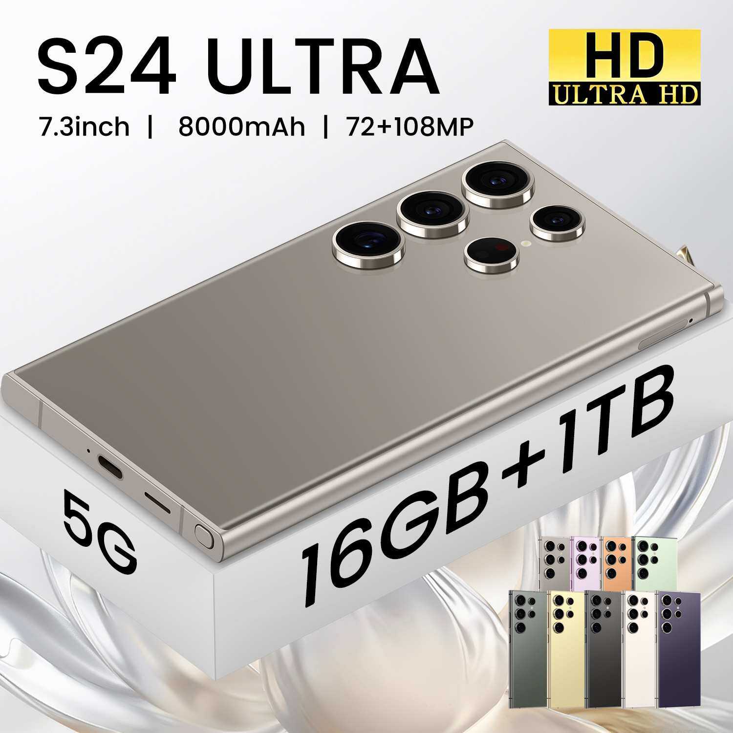 TK爆款S24 Ultra跨境手机4G全频段4+64G 7.3寸直角屏热销智能手机