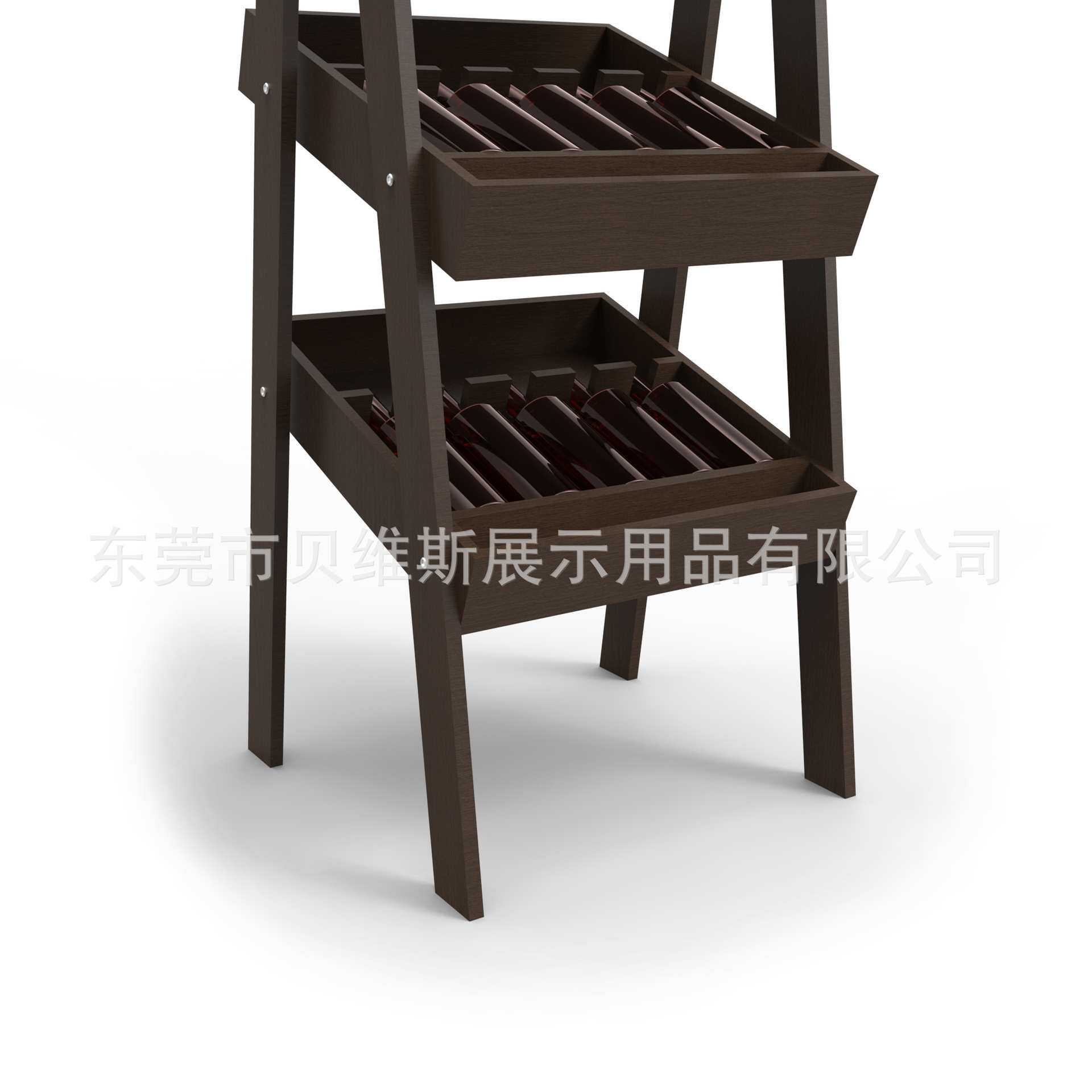LCD显示屏高档实木广告促销台多层红酒落地展览展示架厂家