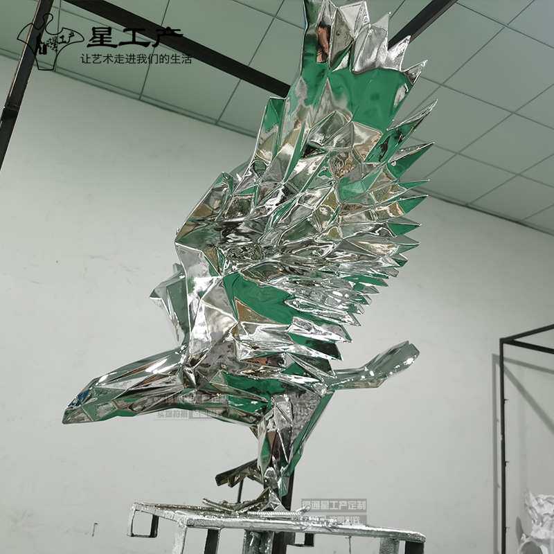 雄鹰展翅菱形动物玻璃钢室内酒店大堂售楼处大型树脂软装大鹏摆件