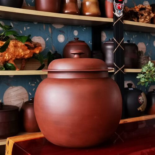 云南建水紫陶茶叶罐  大号密封防潮素雅散茶缸 全手工拉坯醒茶罐