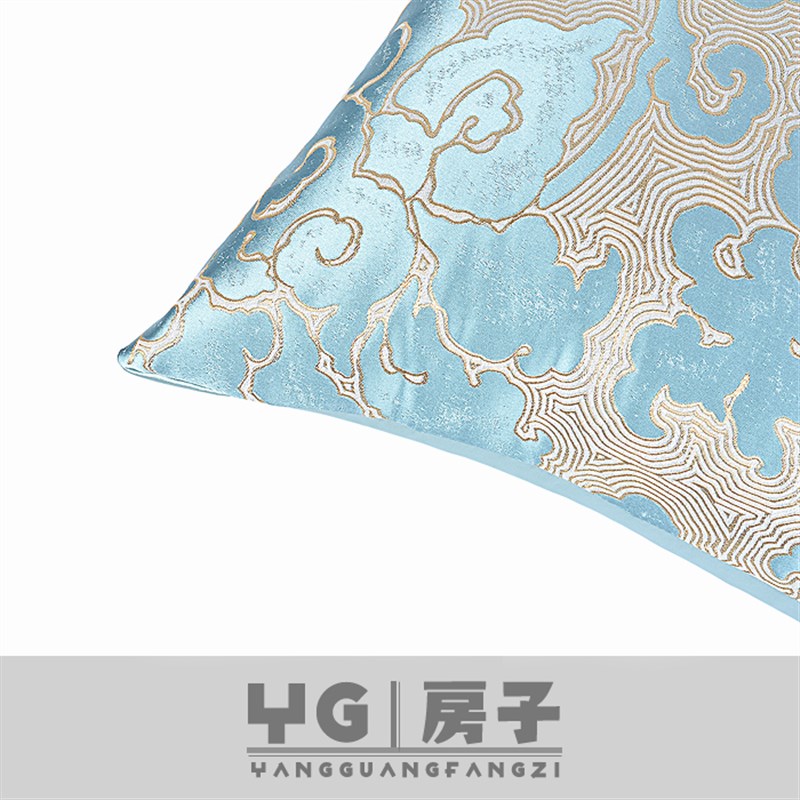 欧式抽象花浅居抱枕不套含芯家蓝沙发现代中式方枕样板房软装靠垫