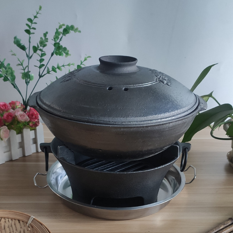平定黑砂锅传式粗陶煲仔饭老用土砂锅家用双耳小沙煲广东专统浅瓦