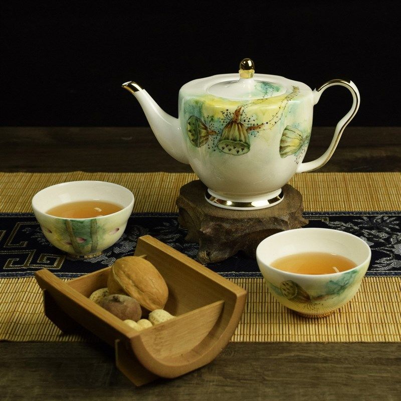 淄博陶瓷传统功夫茶具大容量泡茶壶高端手绘骨瓷茶具套装新年礼盒