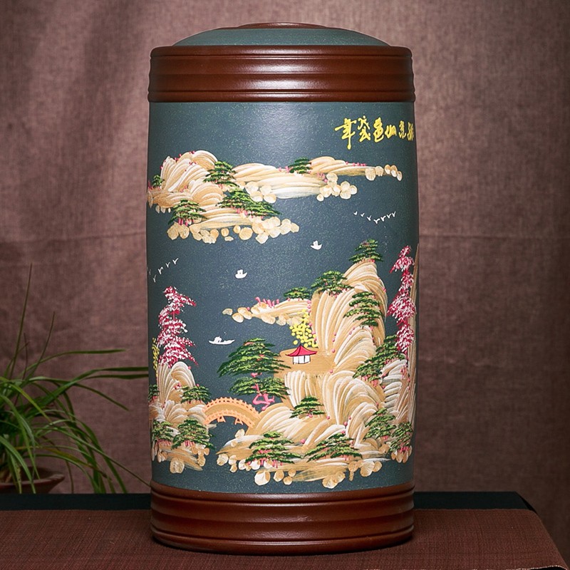 宜兴紫砂茶叶罐陶瓷十八饼普洱储茶大号密封特茶叶罐茶盒缸茶具