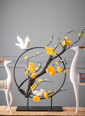 新中式店铺开业招财摆件长颈麋鹿酒店办公M室创意现代桌面上装饰