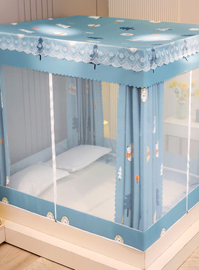 2023年d新款蚊帐三开门坐床式全封闭遮光床帘一体式加密加厚1米5