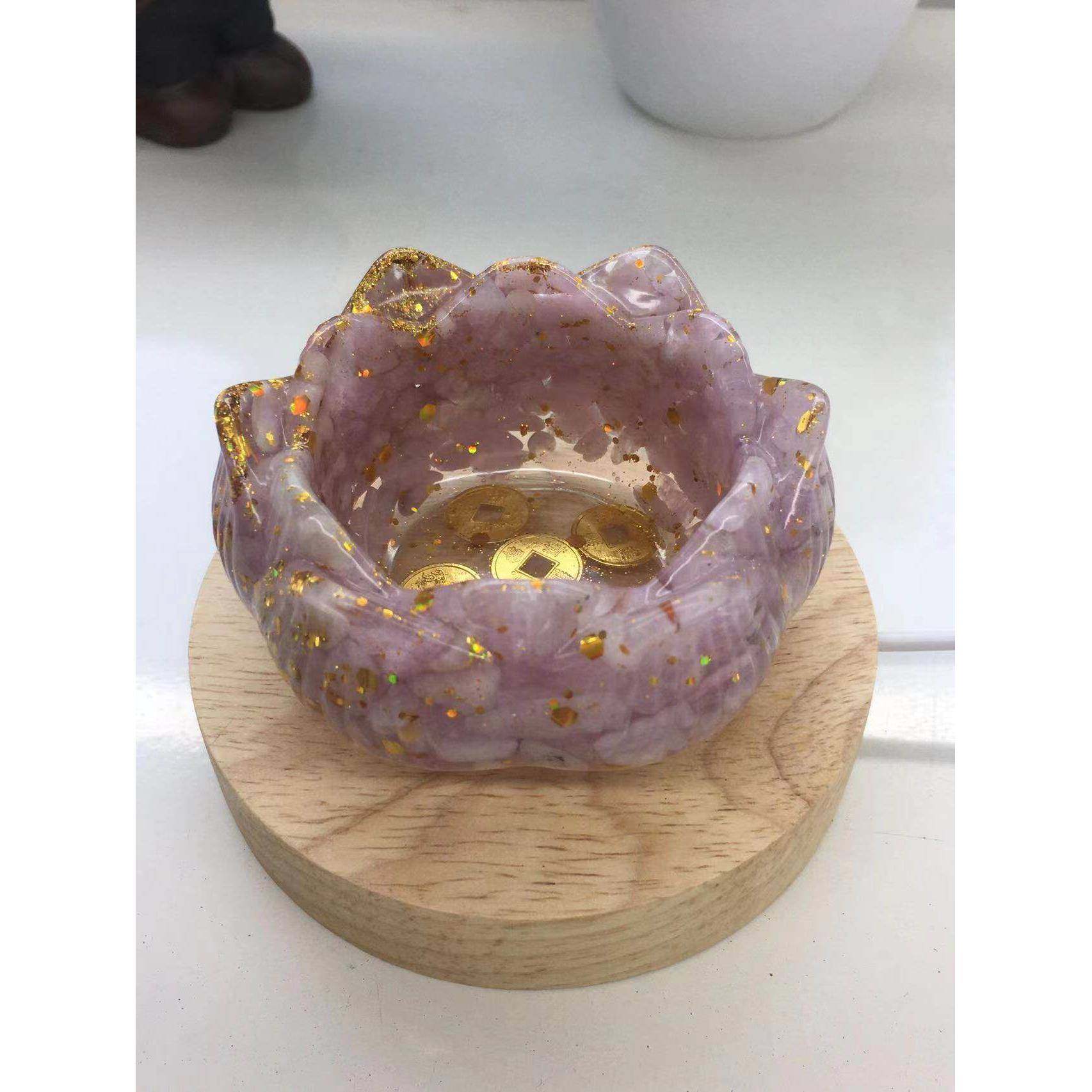 好记水晶胶碎石莲花碗收纳摆件花盆彩贝紫水晶红石天河石红兔毛