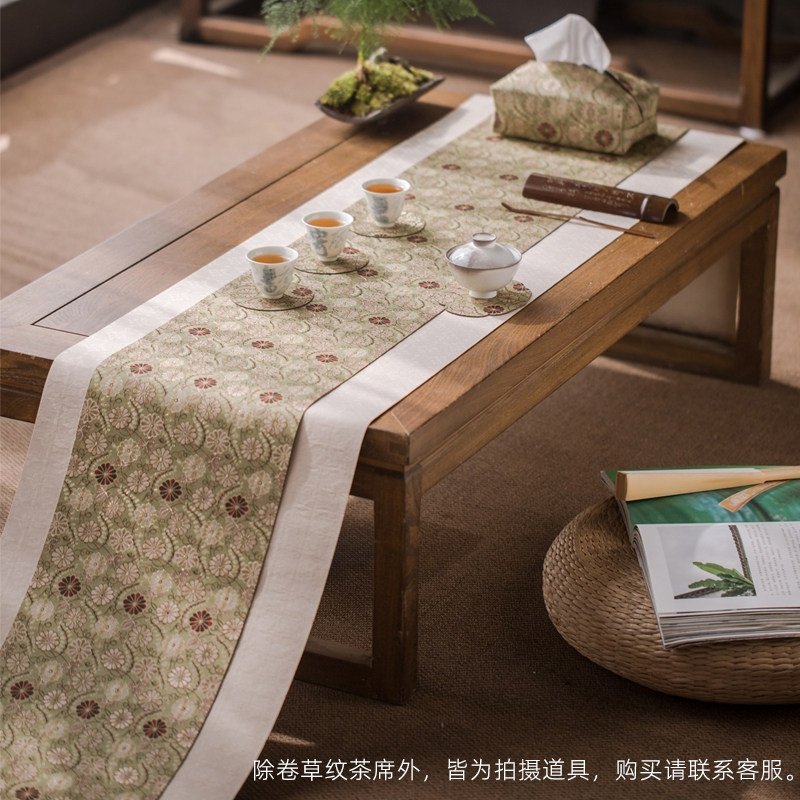 水舍茶具卷草纹真丝茶席双面桌布织锦旗艺茶帘【送防知席】不防水