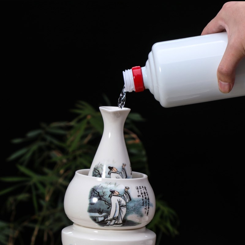 中式陶瓷温酒壶家用烫酒老式加热暖酒器白清酒壶复古煮酒酒具套装