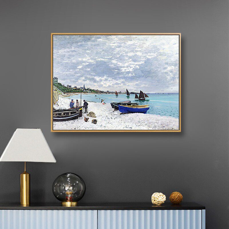 莫奈装饰画客厅挂画海滩卧室餐厅玄关沙发背景印象派现代风景壁画