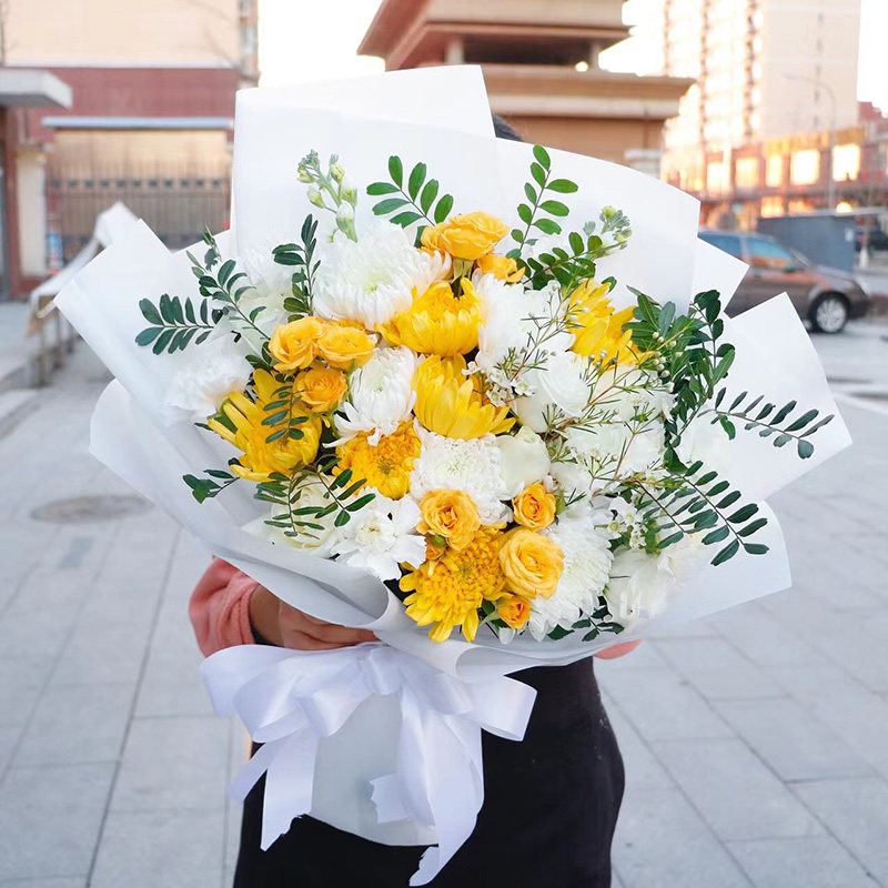 清明节上坟扫墓菊花北京上海天津广同州城黄菊白菊花束鲜花花篮