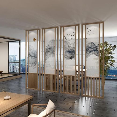 中式实木栅栏屏风进门隔断装饰入户客厅茶室酒店遮挡背景墙纱座屏