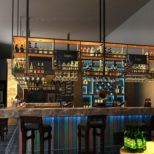 酒架吊柜置物架悬挂红酒杯架吧台吊挂酒柜酒吧展示吊架餐厅装饰架