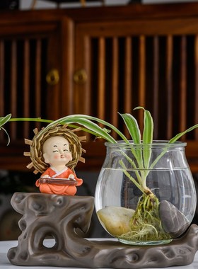 创意玻璃透明绿萝水培花瓶简约家用客厅办公桌装饰插花小摆件