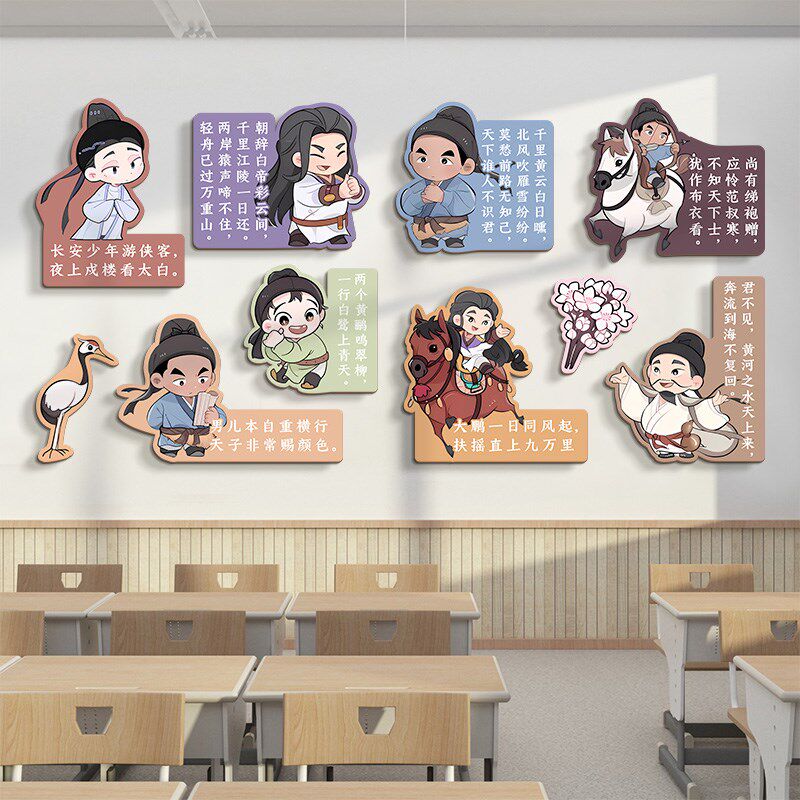 书香班级文化墙贴古画教室置布墙面装饰黑板报纸诗词中小学名人言
