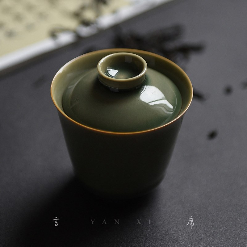 中式茶具手工秘釉多色盖碗陶瓷泡茶碗防烫手抓功夫泡茶器皿茶盖杯