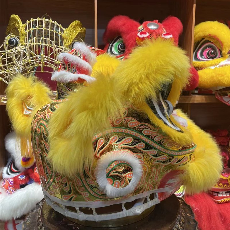 南狮行金黄遗佛装醒狮喜庆狮工 广东醒狮 遂溪醒狮非色醒狮头艺品