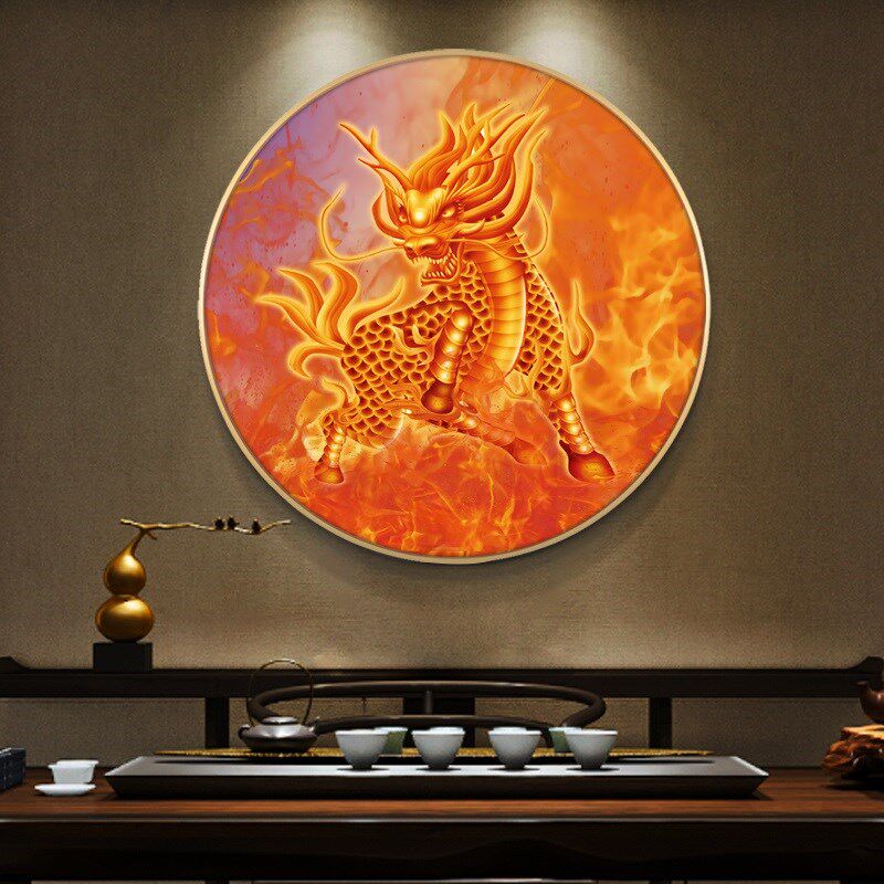 四大神兽麒麟献瑞画饰画玄关竖版招财厅画客挂老房子壁装麒麟送子