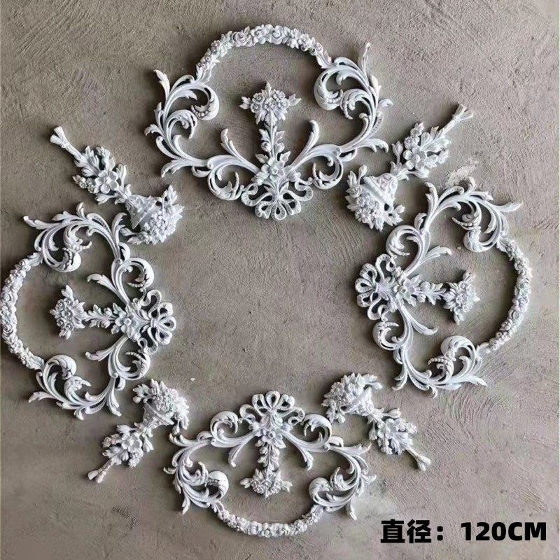 PU法式天花灯顶装饰材料吊盘组合雕花灯盘仿石膏欧式吊顶造型材料