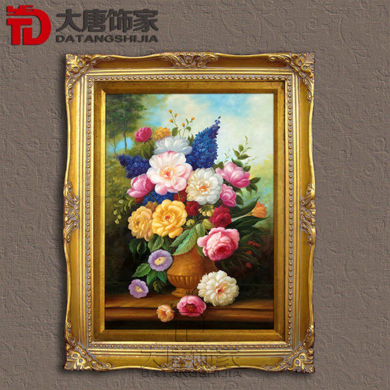 纯手绘欧式客厅幅合画 古典花卉装饰画玄关大0挂画花开富贵H组416