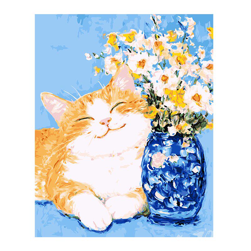 数字油画diy丙烯手绘手工填充填色减压画画治愈油彩画萌宠幸福猫
