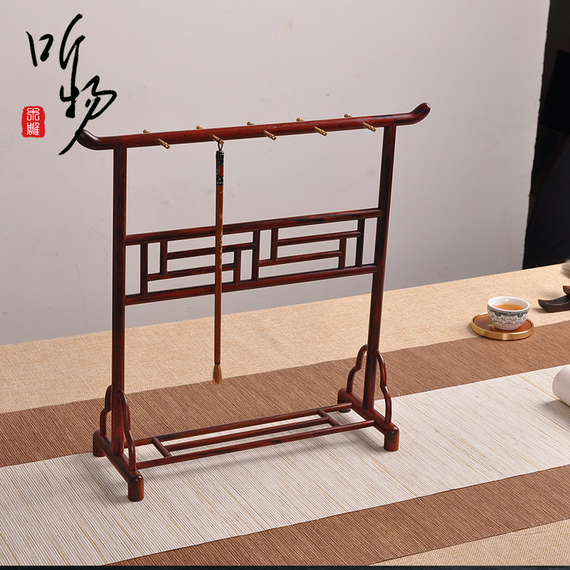 红木明式毛笔搁笔架笔挂书法用具黑檀红酸枝木质文房四宝用品中式