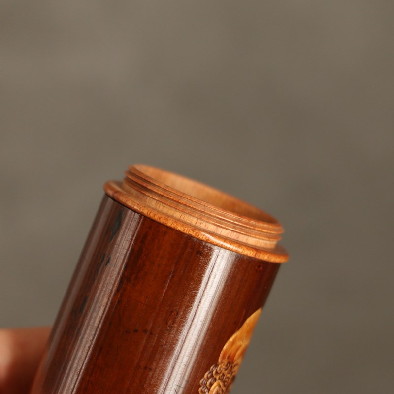 精工真宗广西纯手工雕刻老煤竹茶叶罐小号便携式车载茶仓文玩浮雕