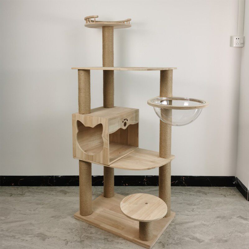 伊萌猫别墅实木猫爬物舱空太吊床猫窝猫树一体猫架宠架玩具猫抓柱