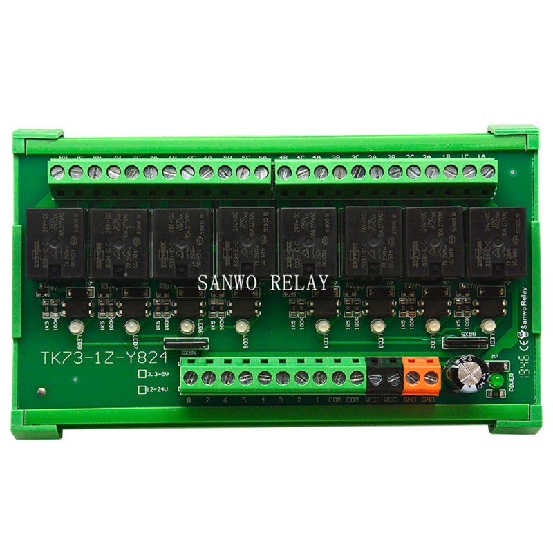 8路松川继电器模组DC24v12v5v晶体管PLC输出控制放大板带光耦隔离