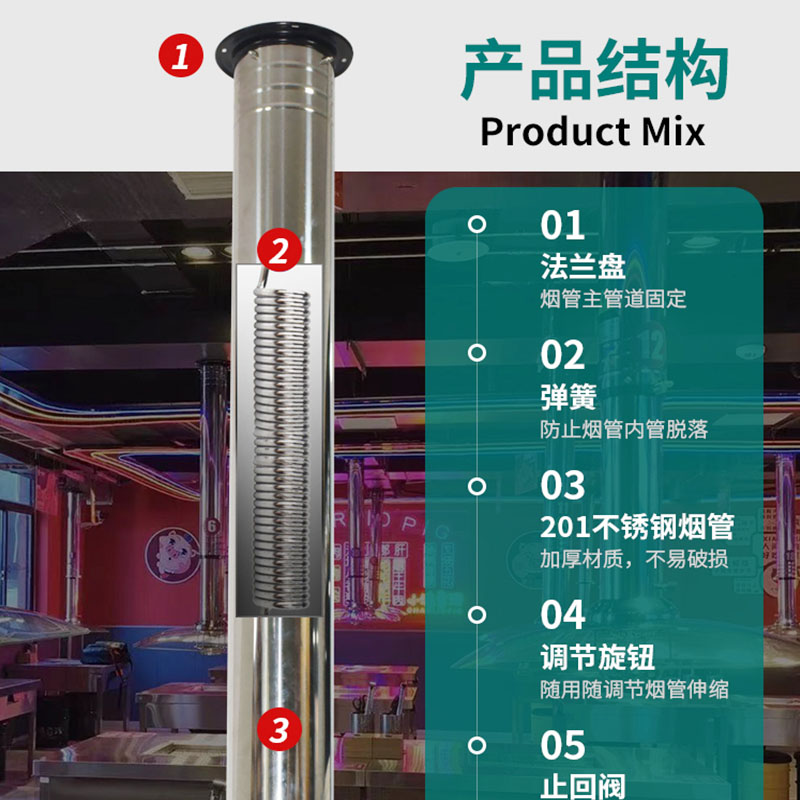 带玻璃罩方形韩式烤肉排烟管烧烤设备伸缩吸烟管加粗不锈钢通风管