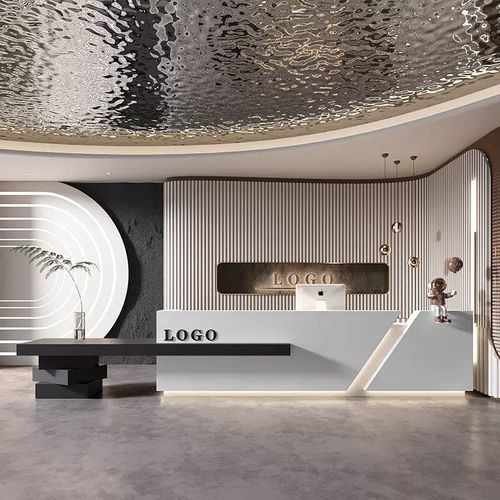 加工定制服装店接待台简约吧台前台收银台环保仿大理石办公前台