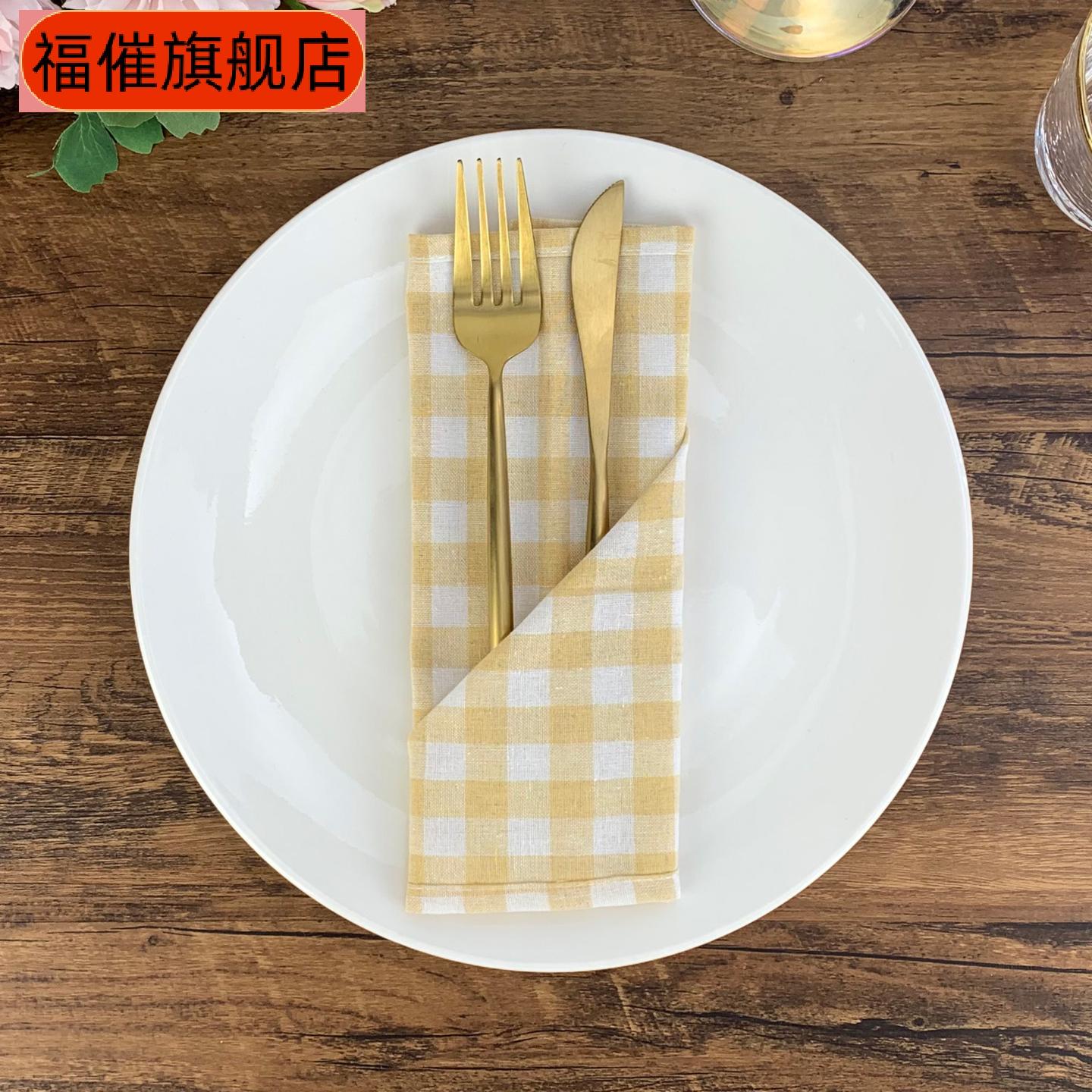 北色格子涤棉餐巾学生用隔热餐垫