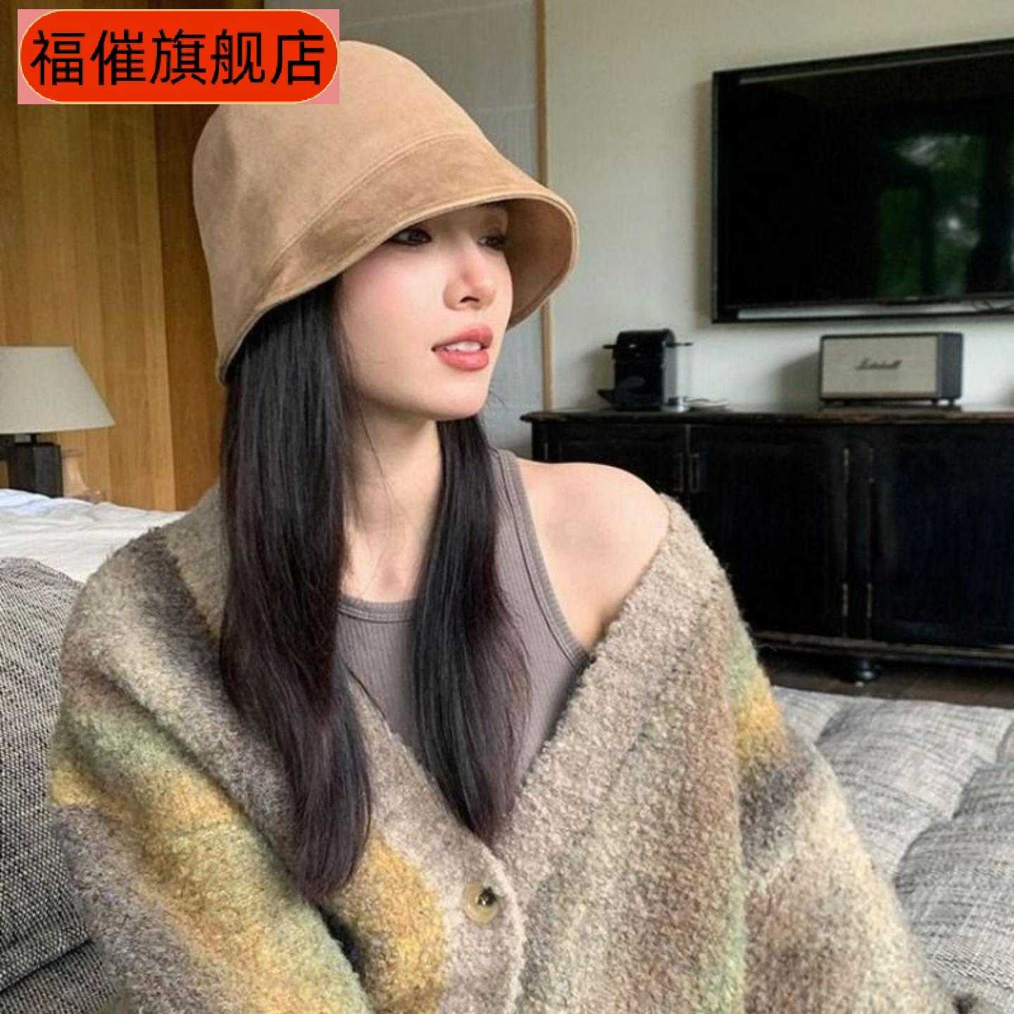日系百搭麂皮绒盆帽女素颜遮脸