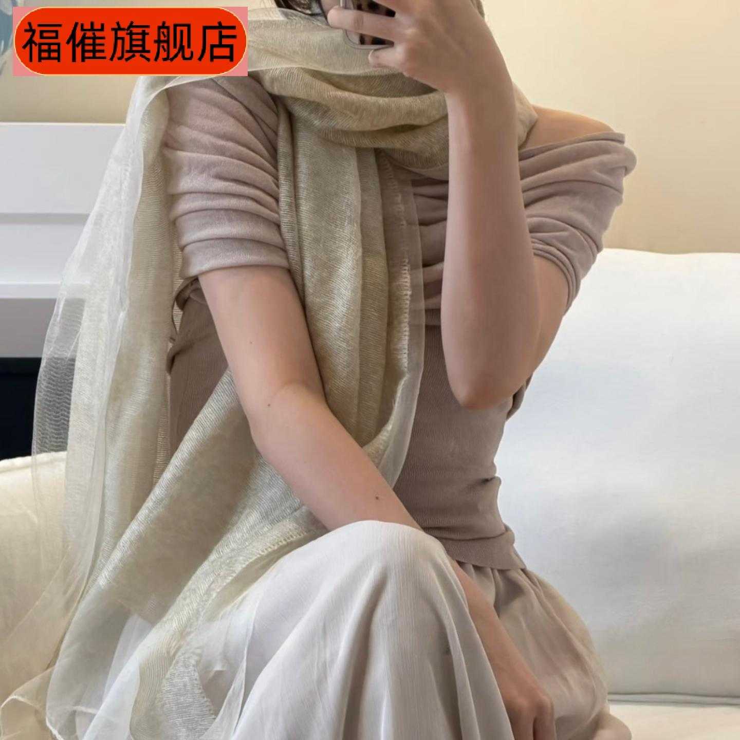 轻薄空气感双层米色真丝混纺丝巾桑蚕丝纱巾披肩围巾防晒春外搭女