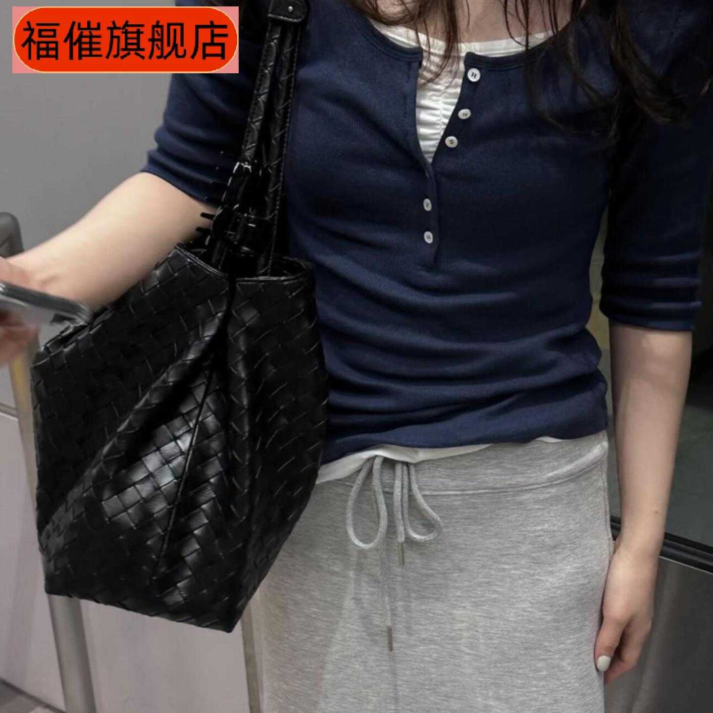 韩国气质大容量手工编织托特包女