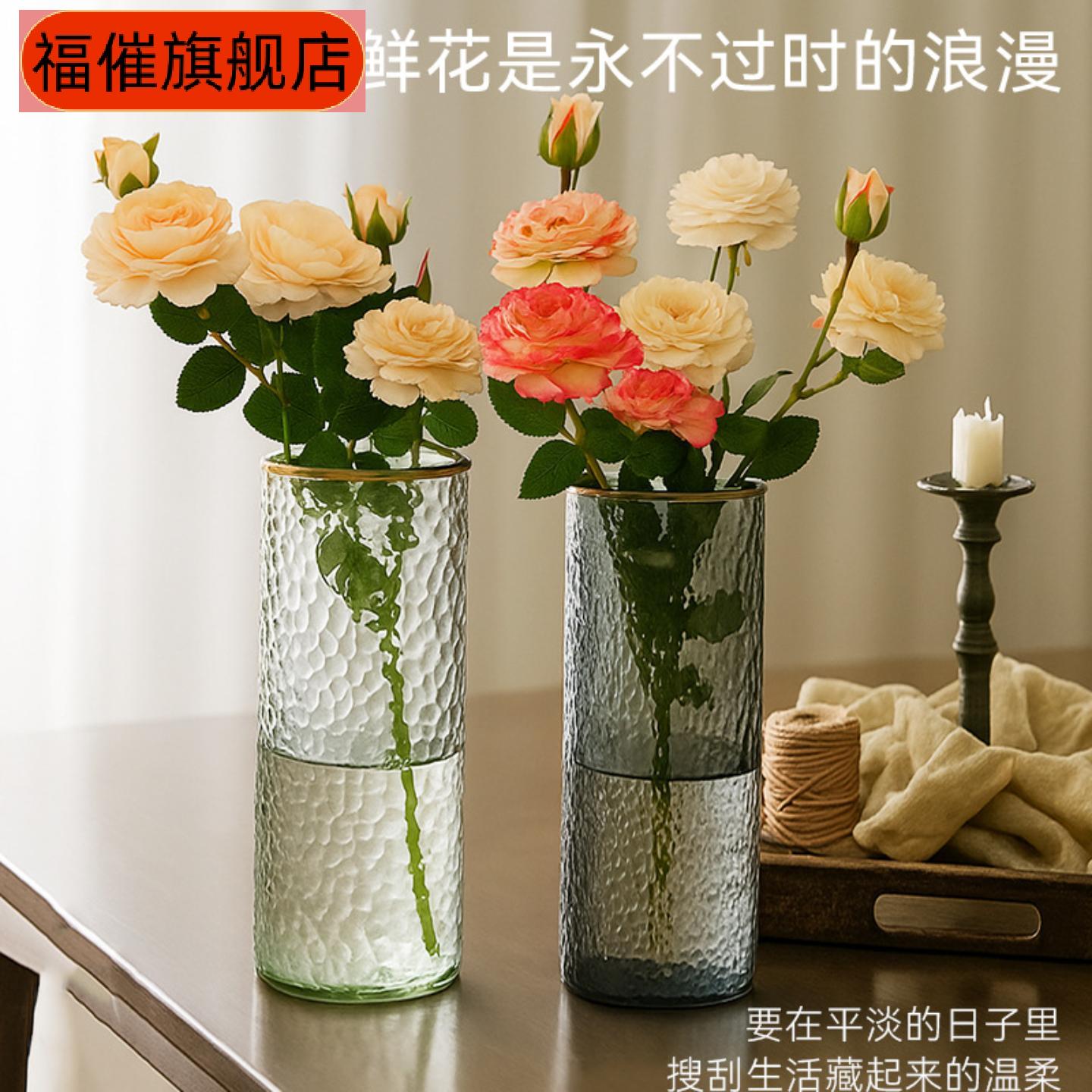 风简约玻璃直桶大口径插花瓶透明