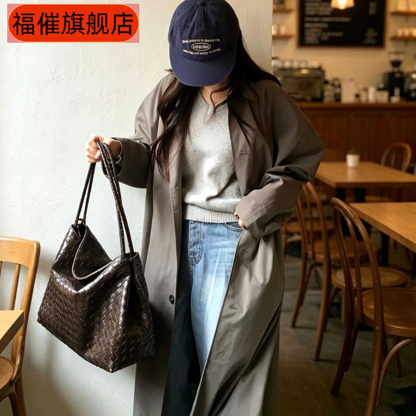 质感精致黑色编织托特包女款|大